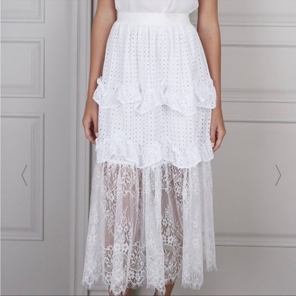 Senlis Lila White Eyelet & Lace Midi Skirt NWOT - Picture 3 of 10